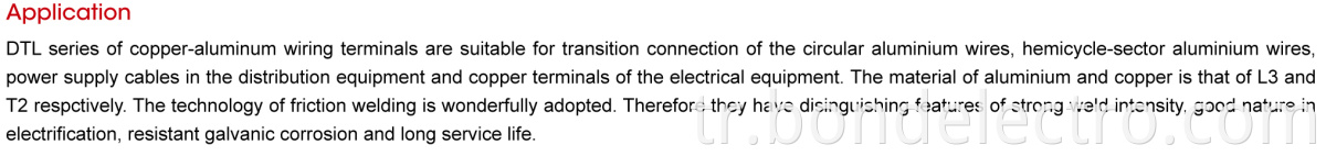 Application of DTL-2 Aluminium-Copper Terminal Connectors